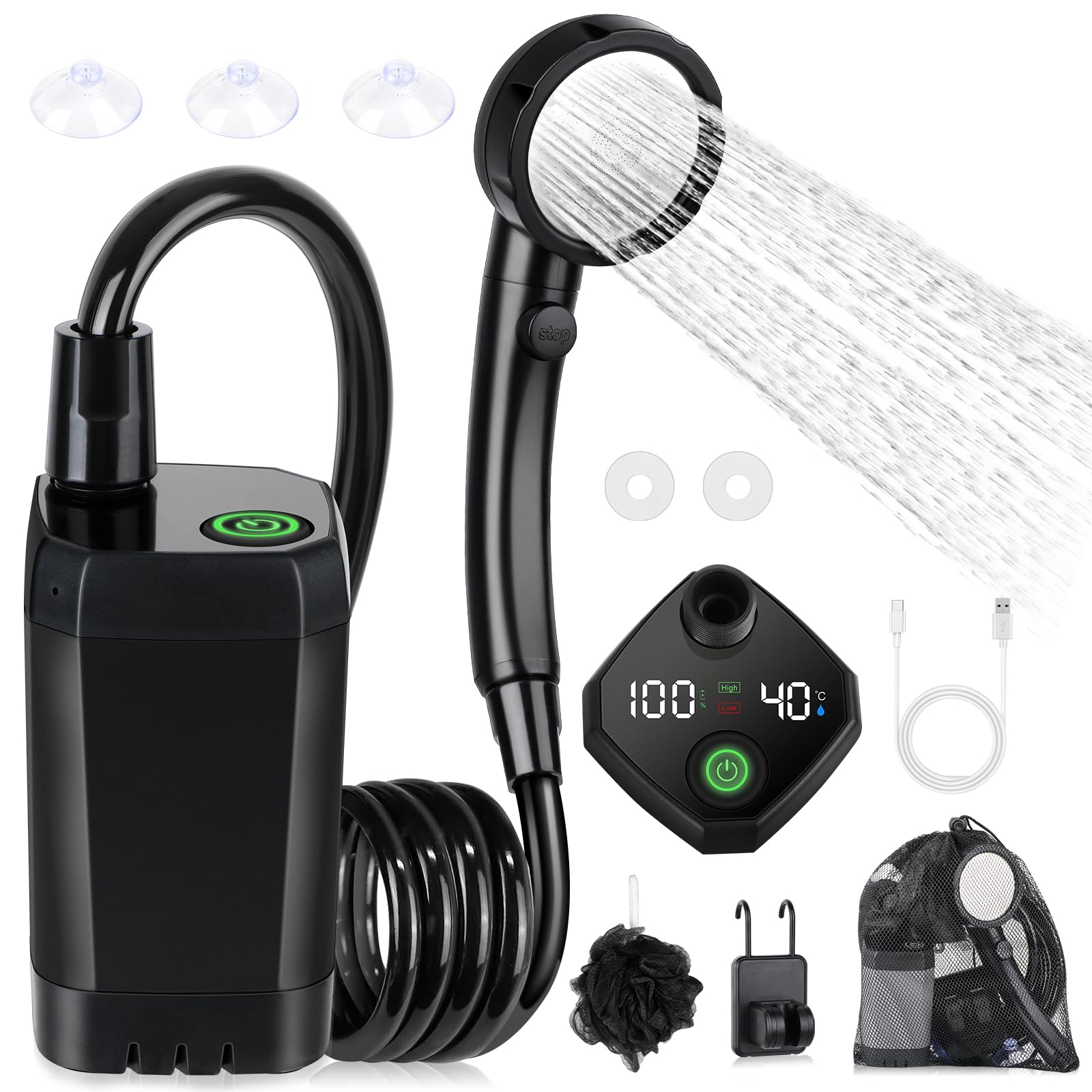Spopal portable shower overview highlights compact outdoor setup for easy transport