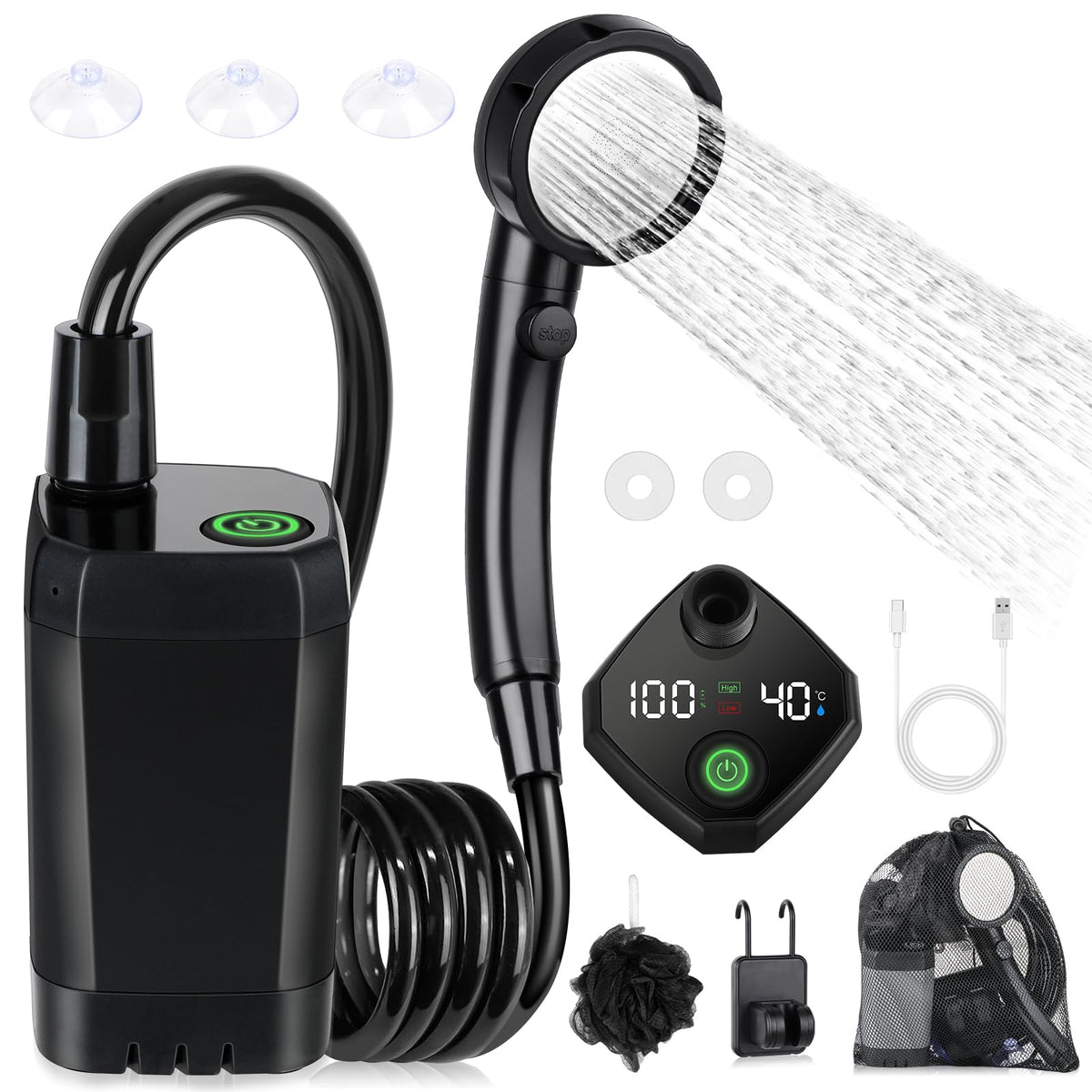 Spopal portable shower overview highlights compact outdoor setup for easy transport