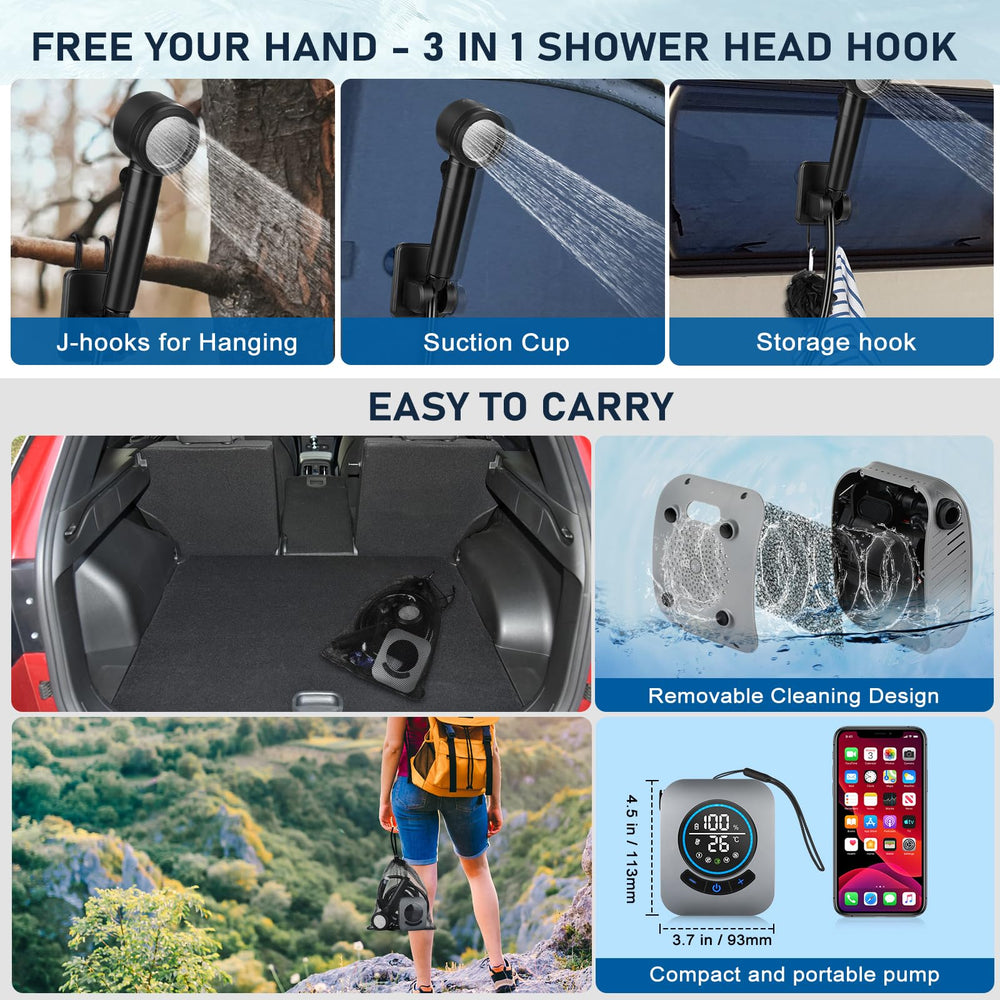 Spopal portable shower pro-filter and twist-lock ensure stable flow during showers
