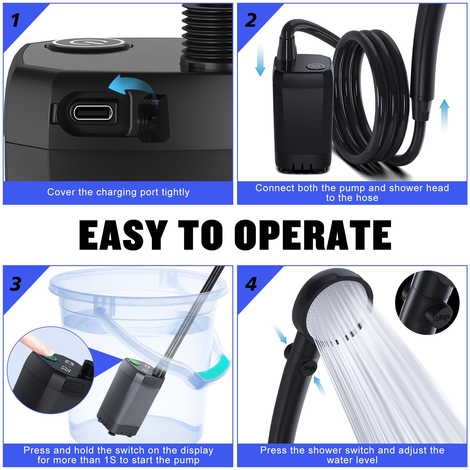 Spopal portable shower quiet operation enables peaceful outdoor showers