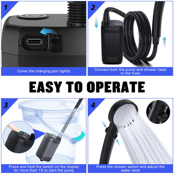 Spopal portable shower quiet operation enables peaceful outdoor showers