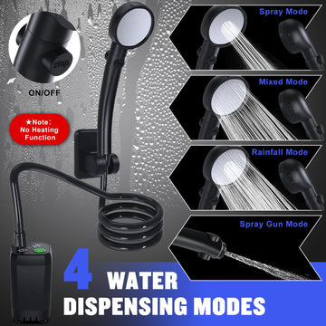 Spopal portable shower water output demonstrates adjustable spray for outdoor tasks