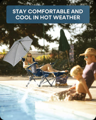 Sport-Brella Midnight Blue umbrella swivels to track sun for shade.