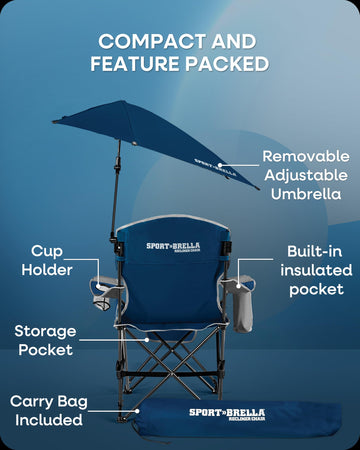 Sport-Brella cup holder keeps drinks secure while lounging.