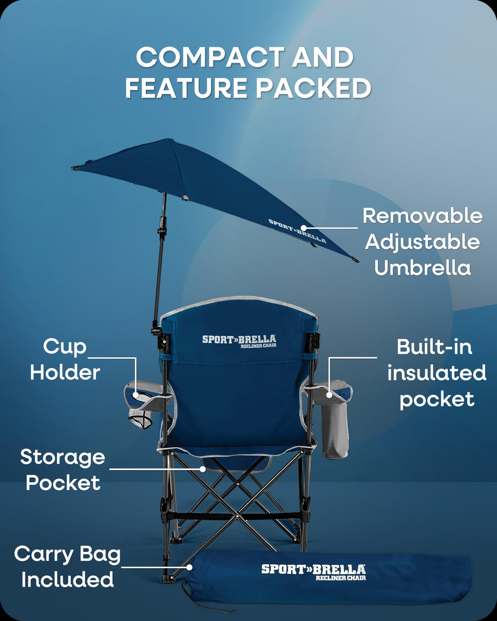 Sport-Brella cup holder keeps drinks secure while lounging.