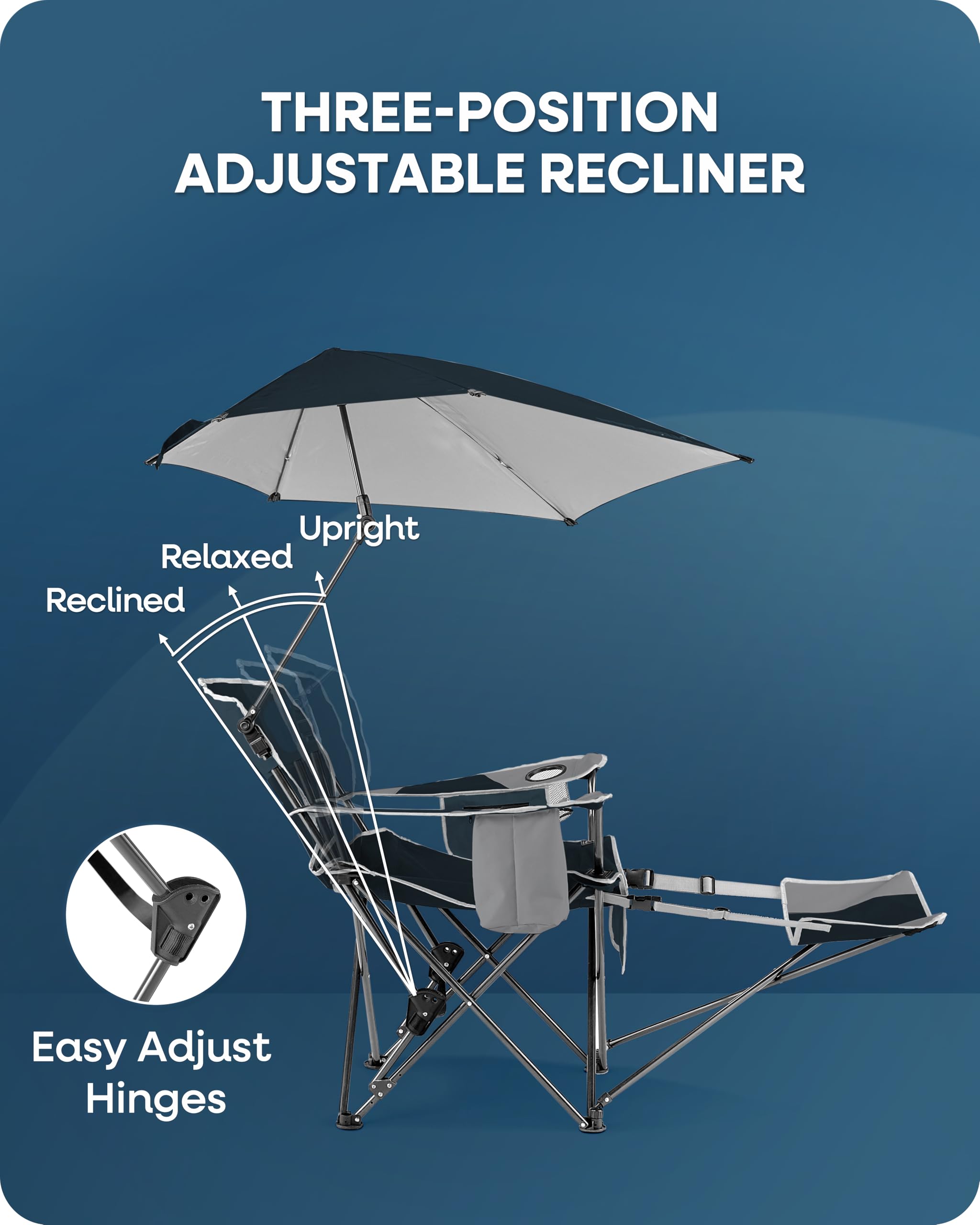 Sport-Brella Midnight Blue umbrella offers 3-way swivel for adjustable shade.