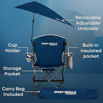 Sport-Brella SB Recliner Chair Midnight Blue insulated pocket keeps drinks cold.