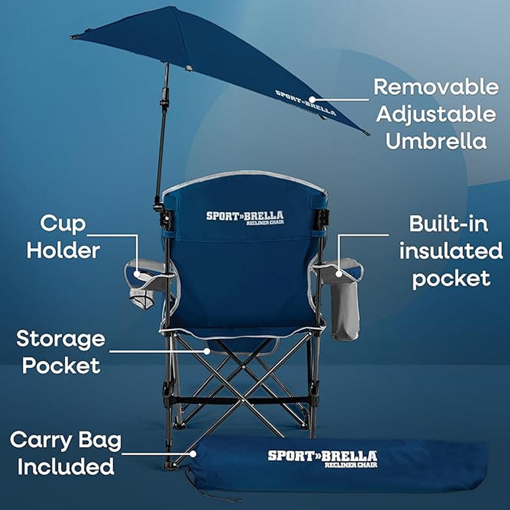 Sport-Brella SB Recliner Chair Midnight Blue insulated pocket keeps drinks cold.