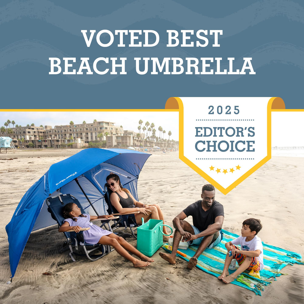 Side flaps on the Sport-Brella Super-Brella extend shelter coverage