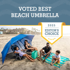 Side flaps on the Sport-Brella Super-Brella extend shelter coverage