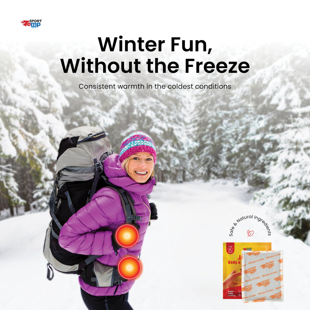 Sport Temp hands and body warmth usage image emphasizes all-over warmth for cold days