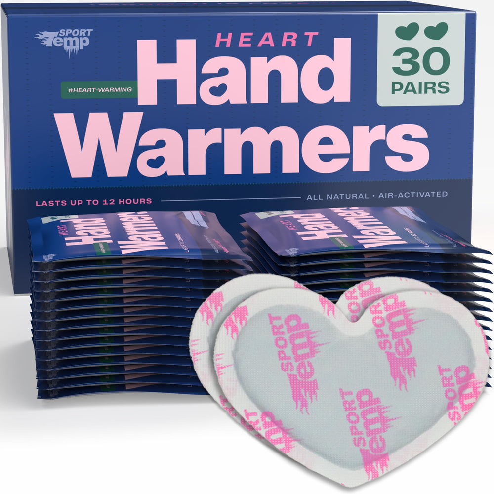 Sport Temp heart-shape hand warmers packaged for gifting and storage.