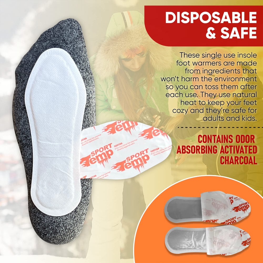 Sport Temp Insole Warmers storage-image shows compact packing in a backpack.