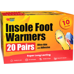Sport Temp Insole Warmers pack shows 20-pair set for all-day warmth on outdoor adventures.