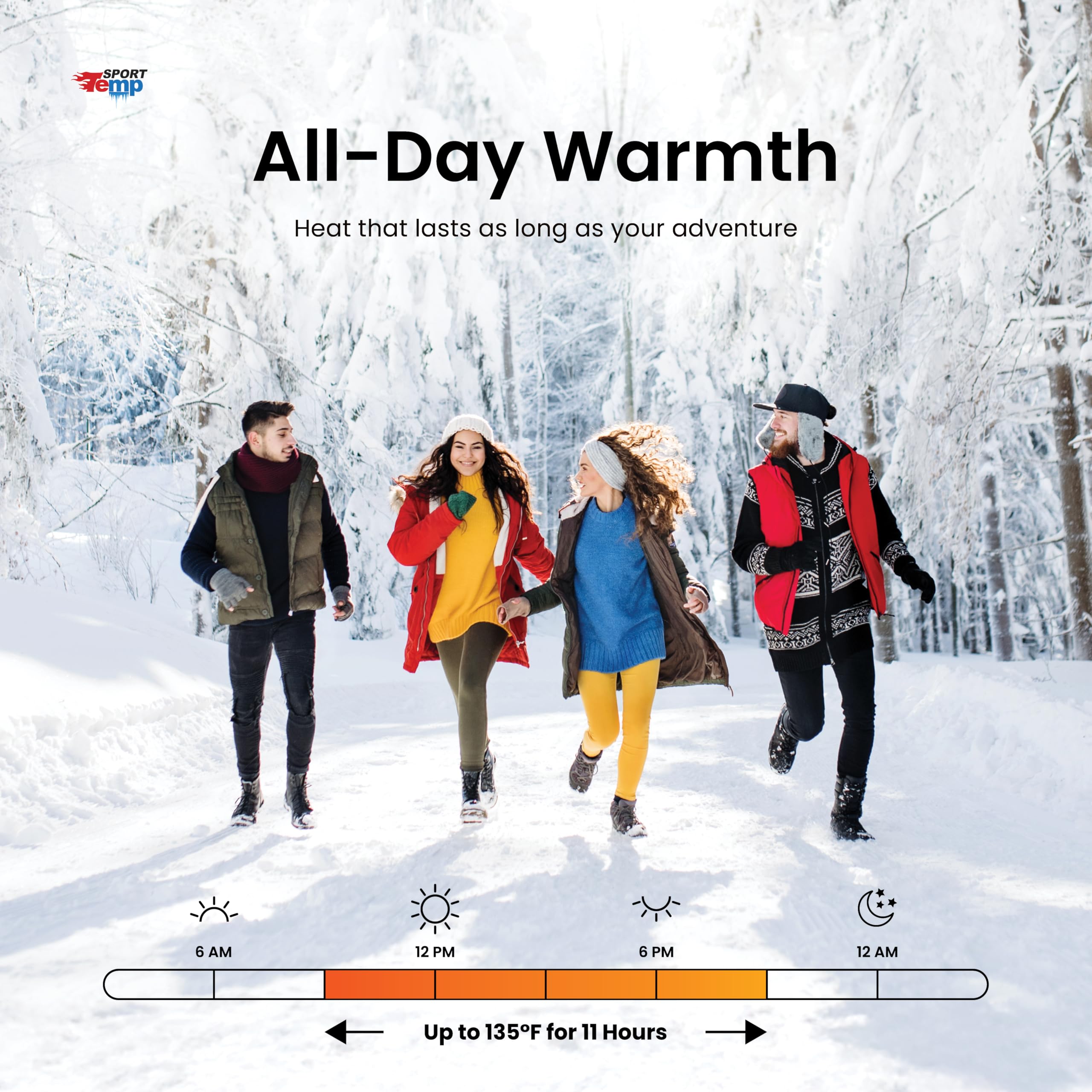 Sport Temp long-lasting heat for up to 11 hours on cold outings
