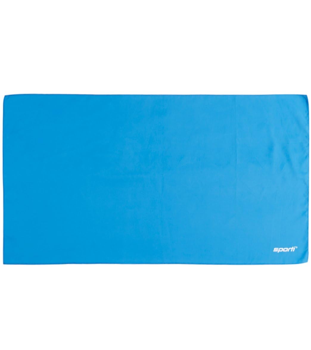 Sporti 20x36 microfiber dry towel in pool blue for quick drying after swim