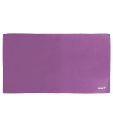 Sporti dry towel 20x36 dark purple flatlay, quick-dry microfiber for fast drying.
