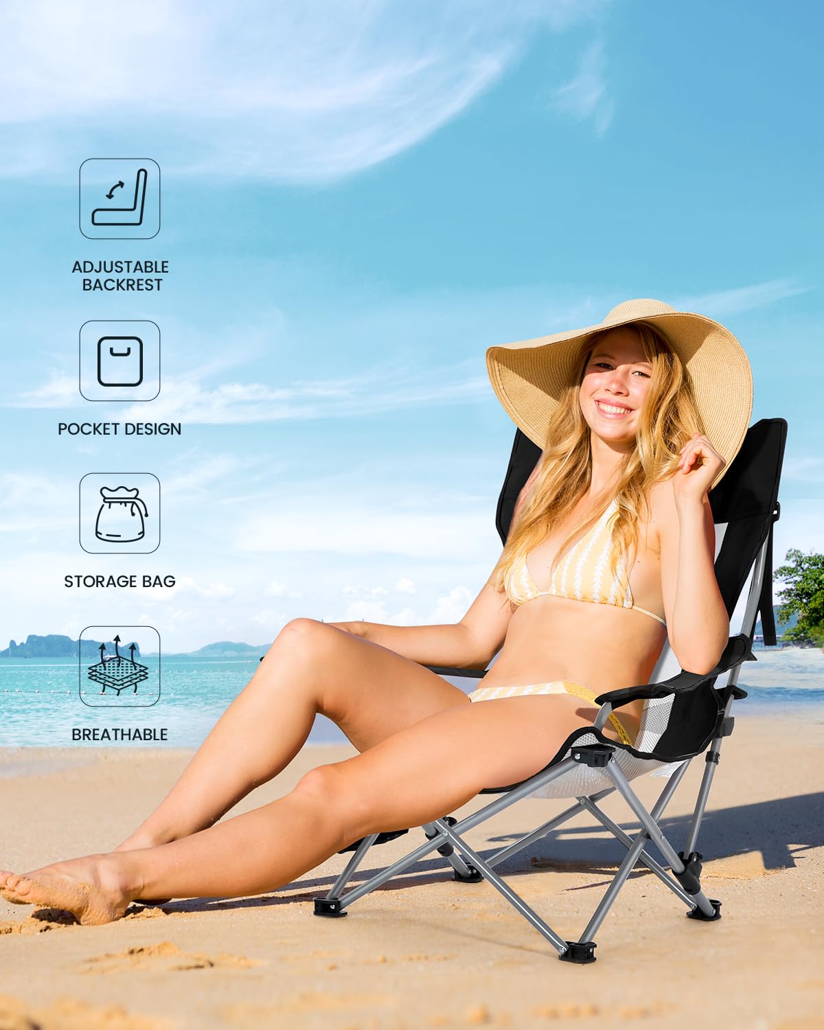 Sportneer Beach Chair folds compactly for easy transport and storage.