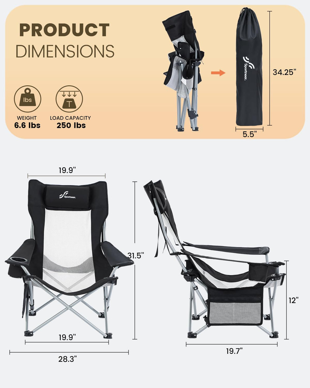 Sportneer Beach Chair with cup holder keeps beverages within easy reach.