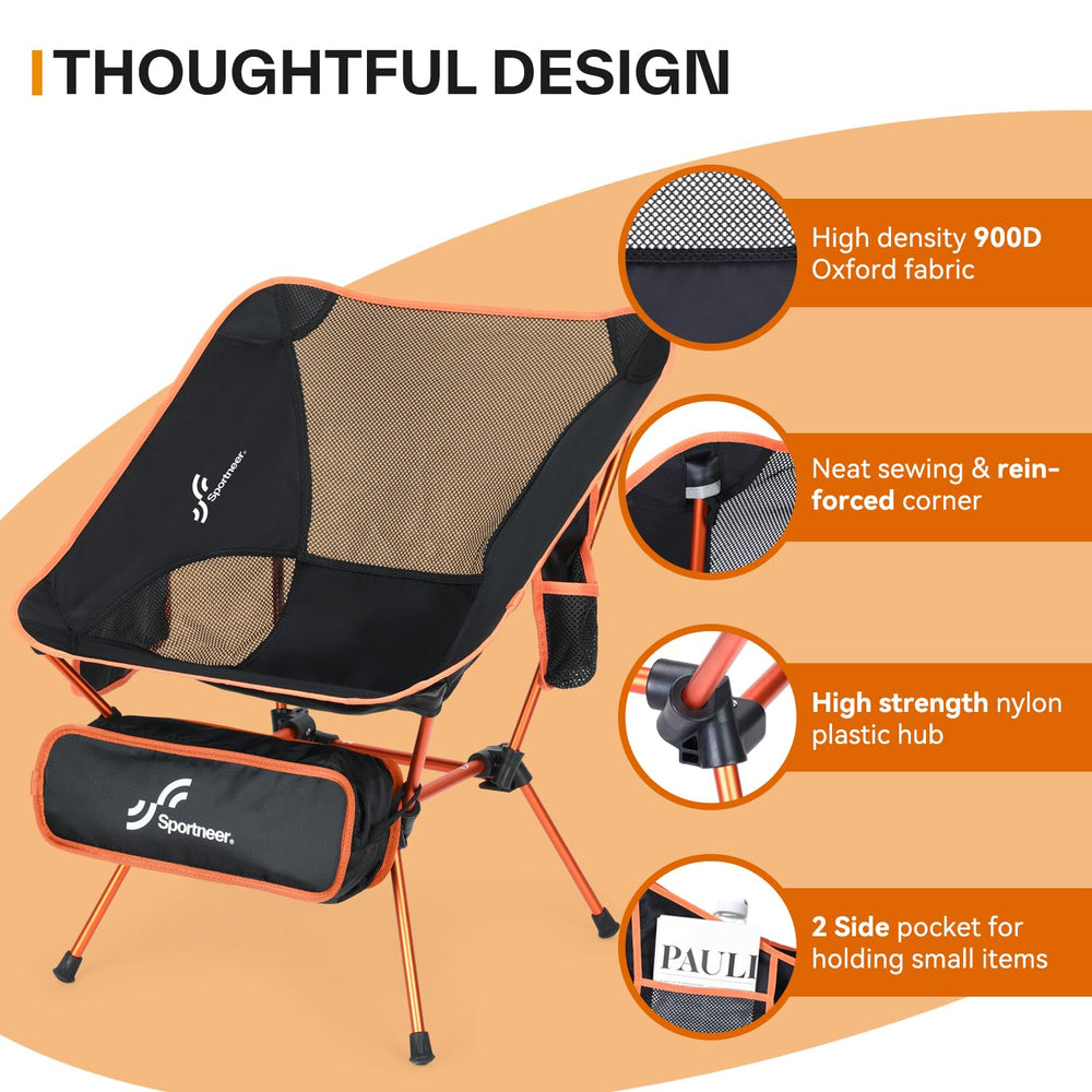 Sportneer ultralight camping chair folded compactly for travel.
