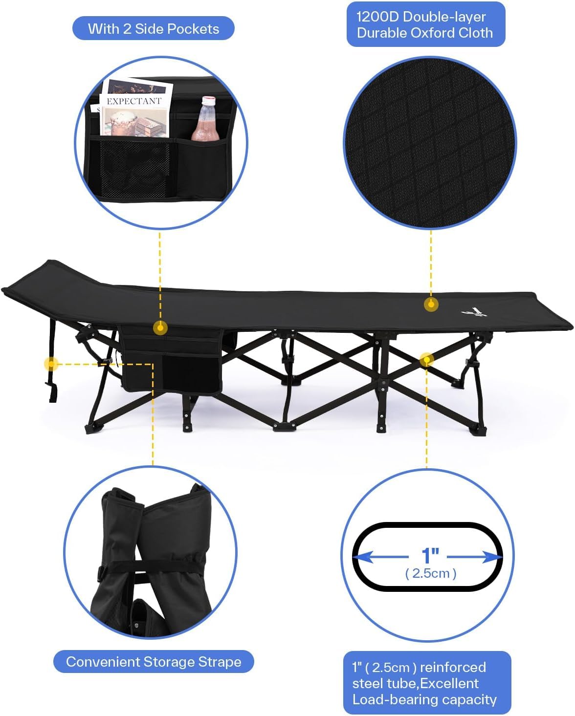 Sportneer camping cot portable-carry-bag enables effortless transport