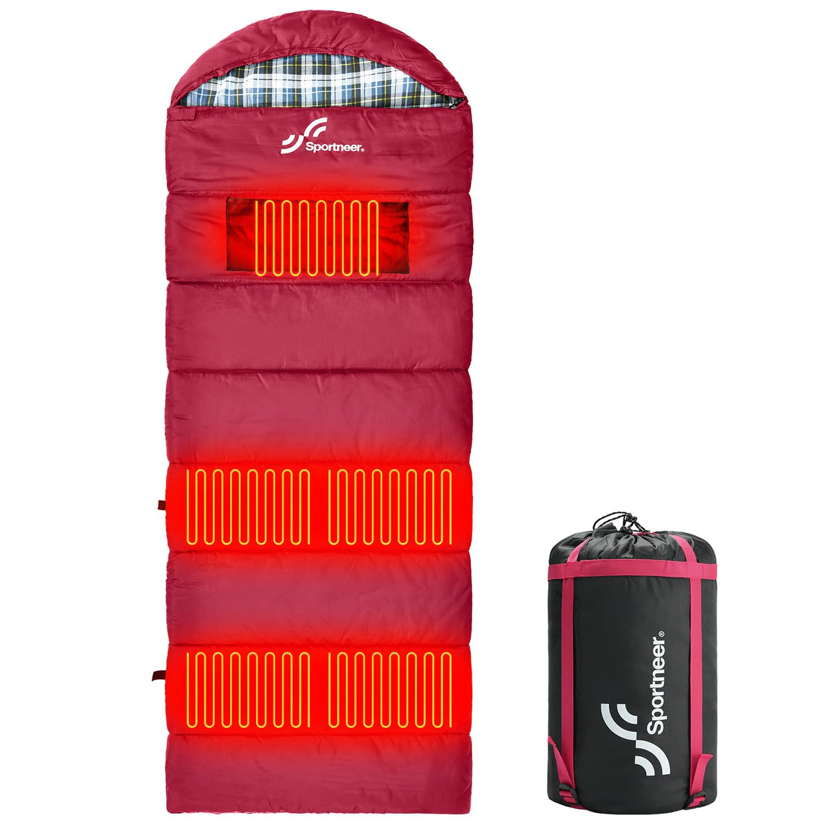 Sportneer heated sleeping bag exterior with five-zone warmth for cold-weather camping