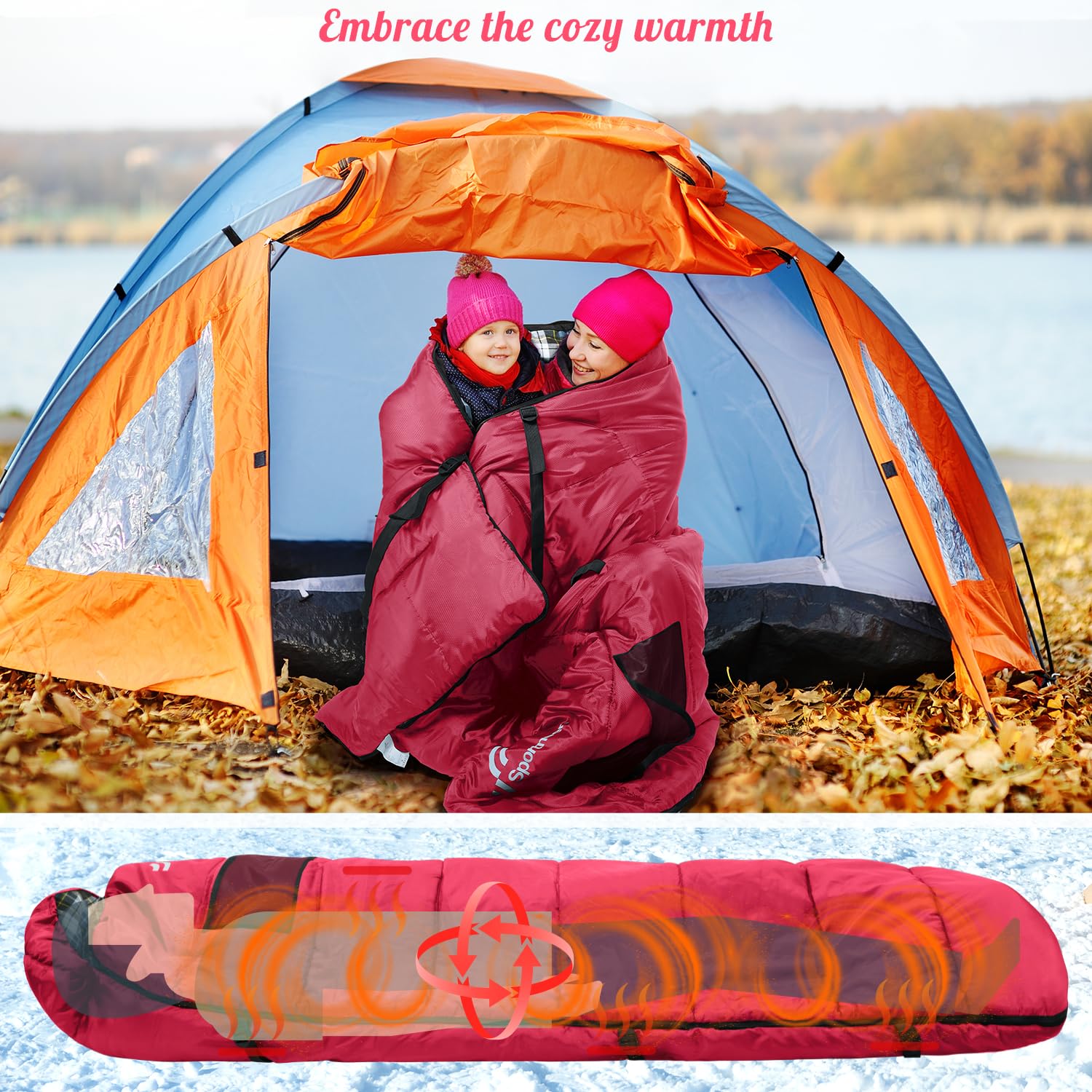 Sportneer heated sleeping bag battery pocket for power bank storage