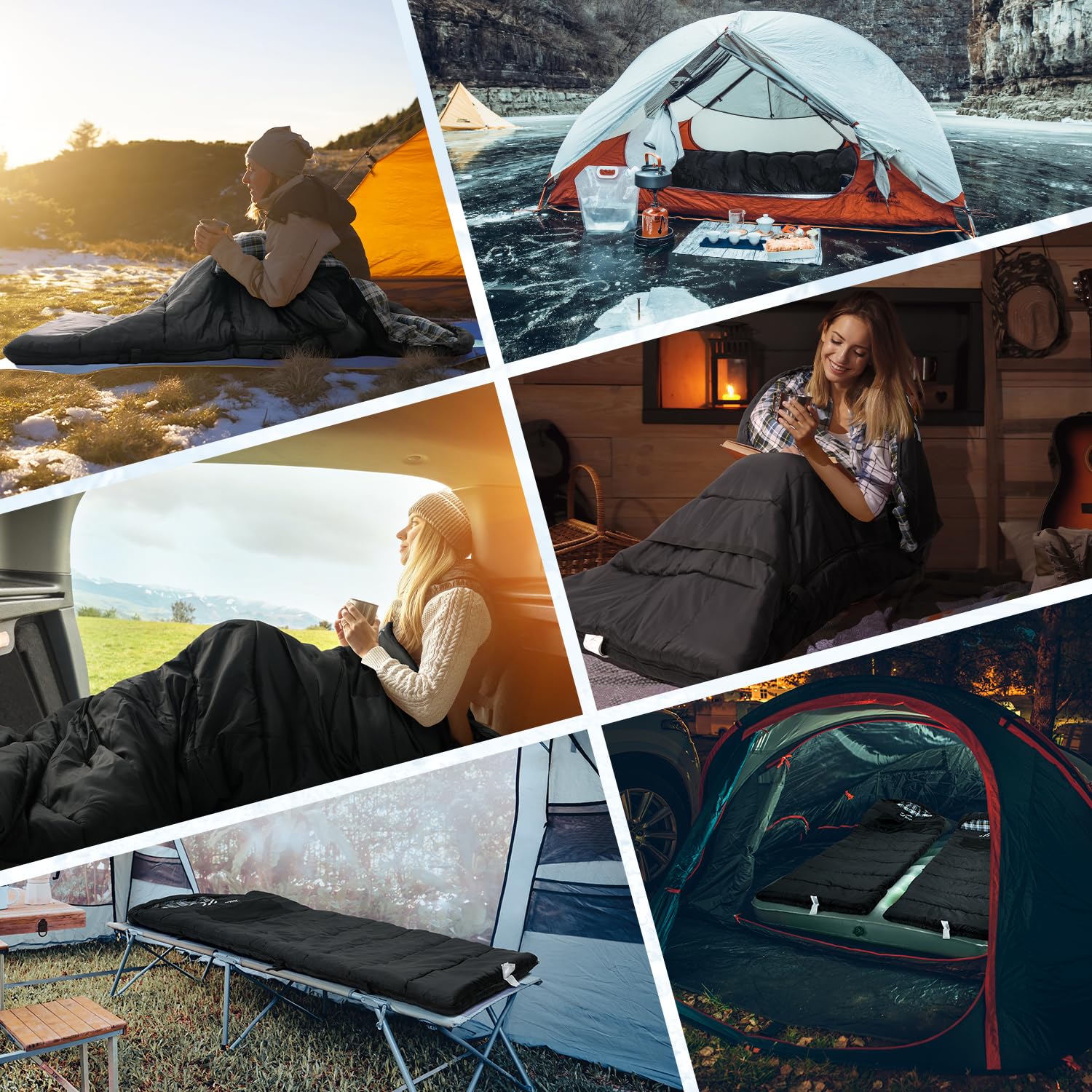 Sportneer sleeping bag dimensions of 86.6 by 33.5 inches for tall users.