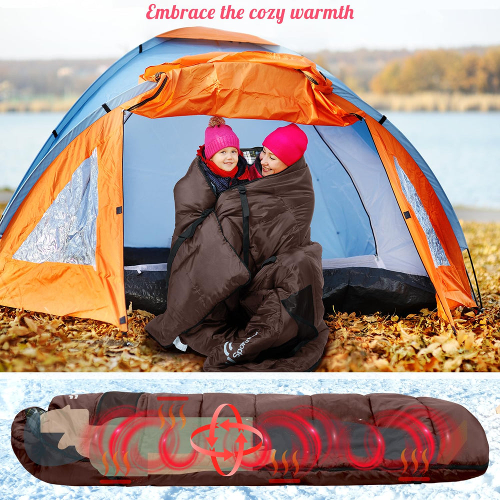 Sportneer heated sleeping bag is lightweight and packable for camping trips.