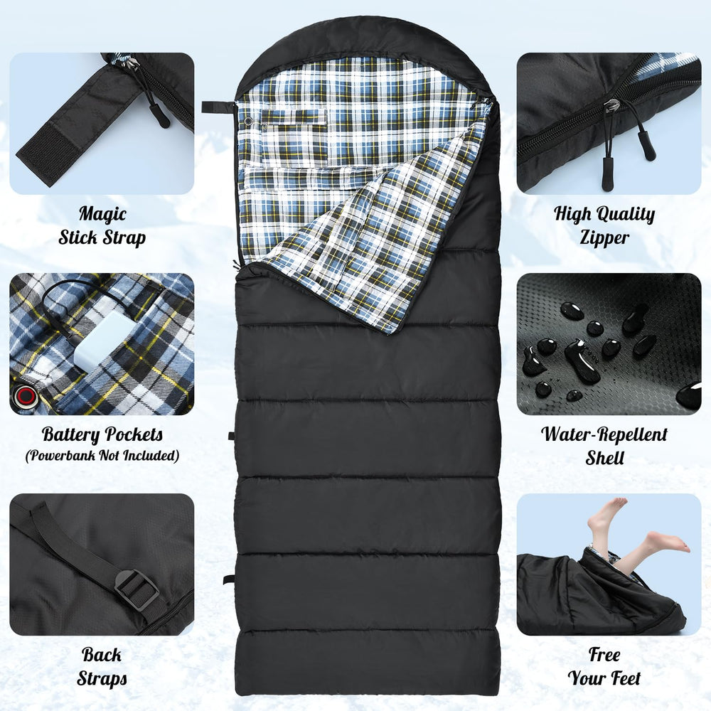 Sportneer heated sleeping bag two-way zipper for easy entry and venting.