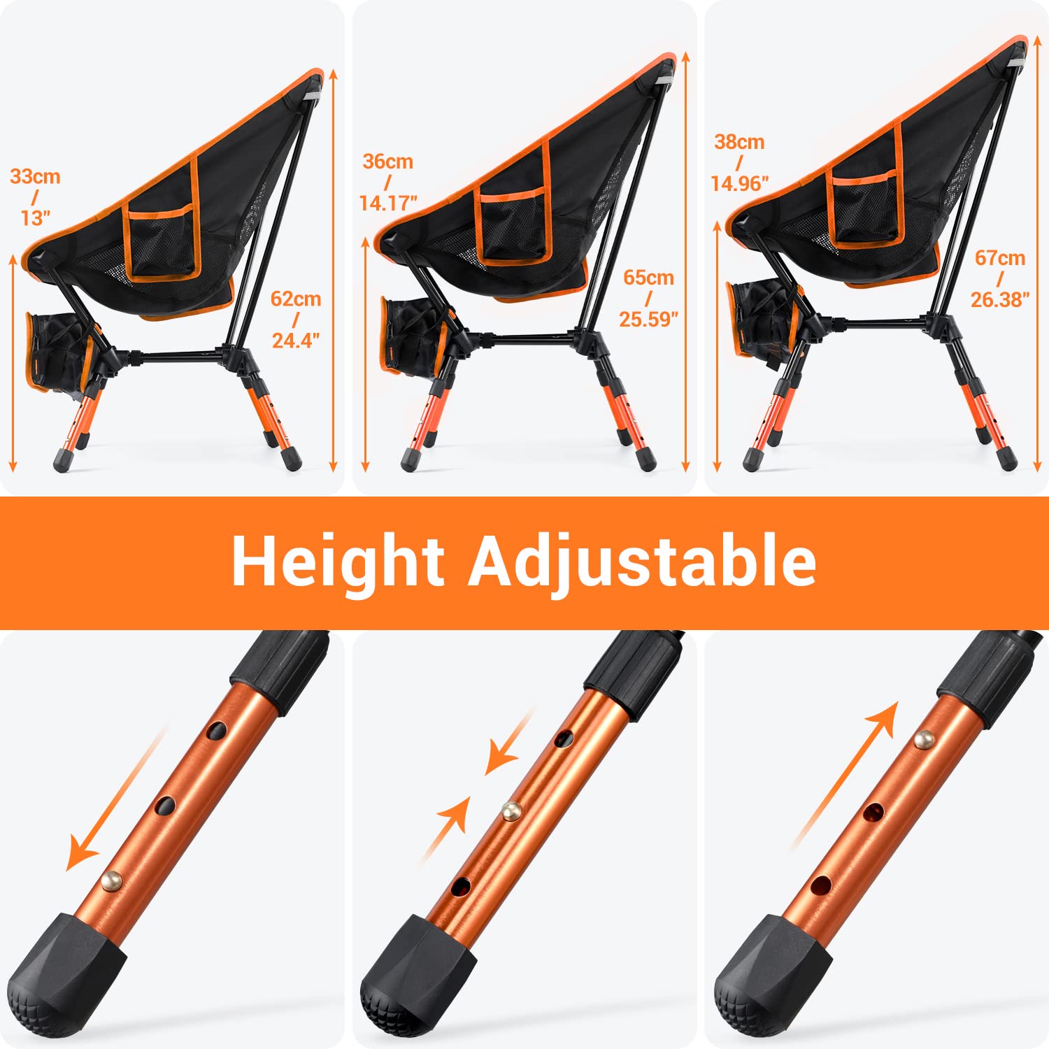 Sportneer orange camping chair folded compact for easy transport and storage.