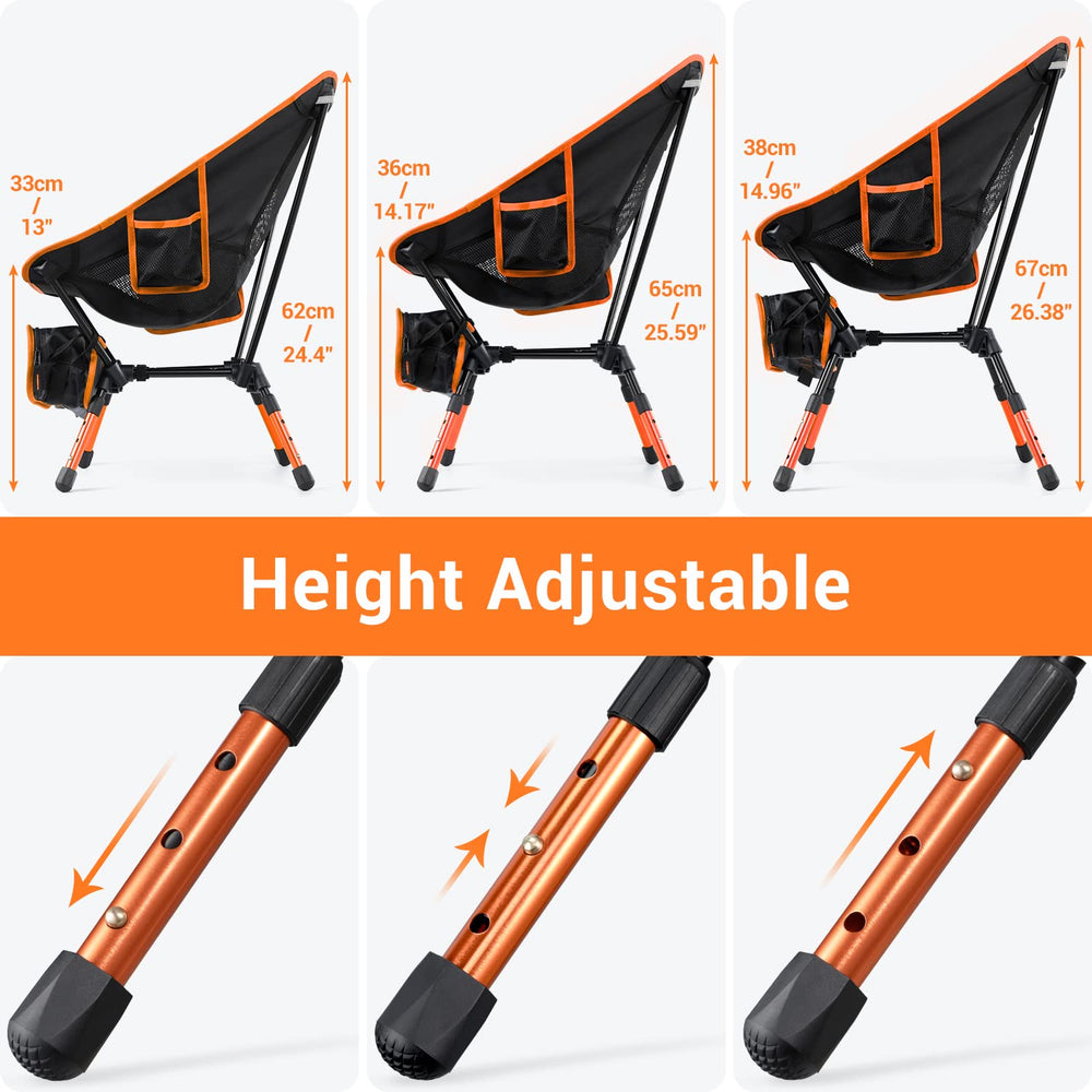 Sportneer orange camping chair folded compact for easy transport and storage.
