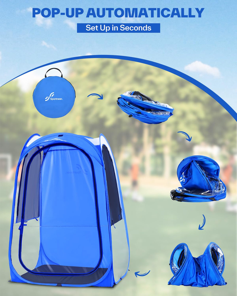 Sportneer pop-up tent with removable sunshade enables adjustable warmth.