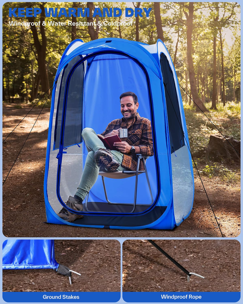 Sportneer pop-up tent size L and XL shown for solo or duo viewing.