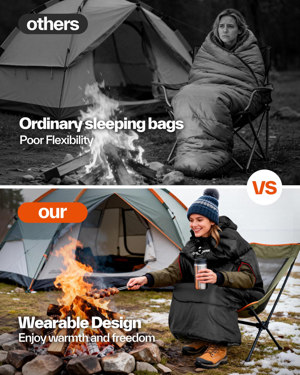 Sportneer wearable sleeping bag compression-sack packs compact warmth for travel.