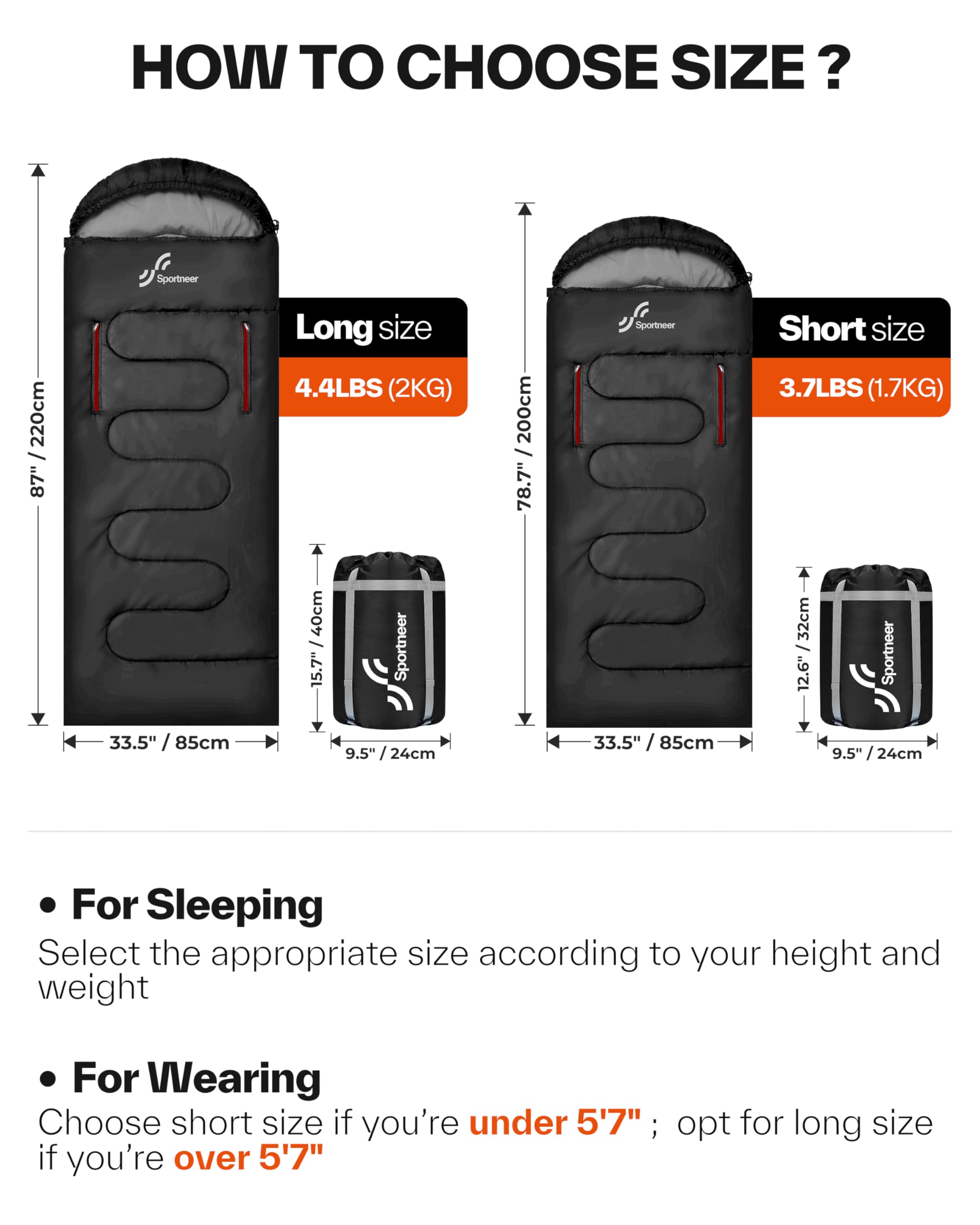 Sportneer wearable sleeping bag outer-inner fabrics show durable, machine-washable design.