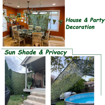 Sposuit camo netting sunshade cover offering shade and privacy.
