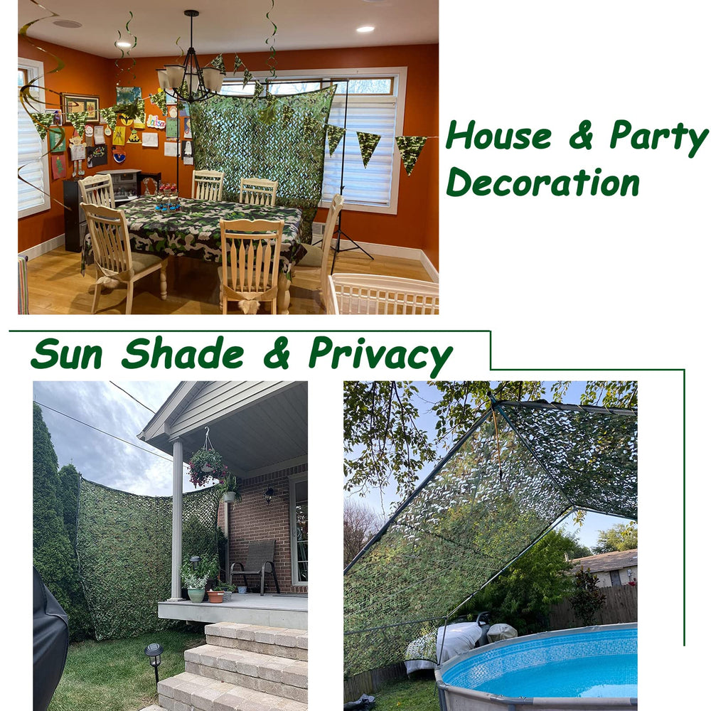 Sposuit camo netting sunshade cover offering shade and privacy.