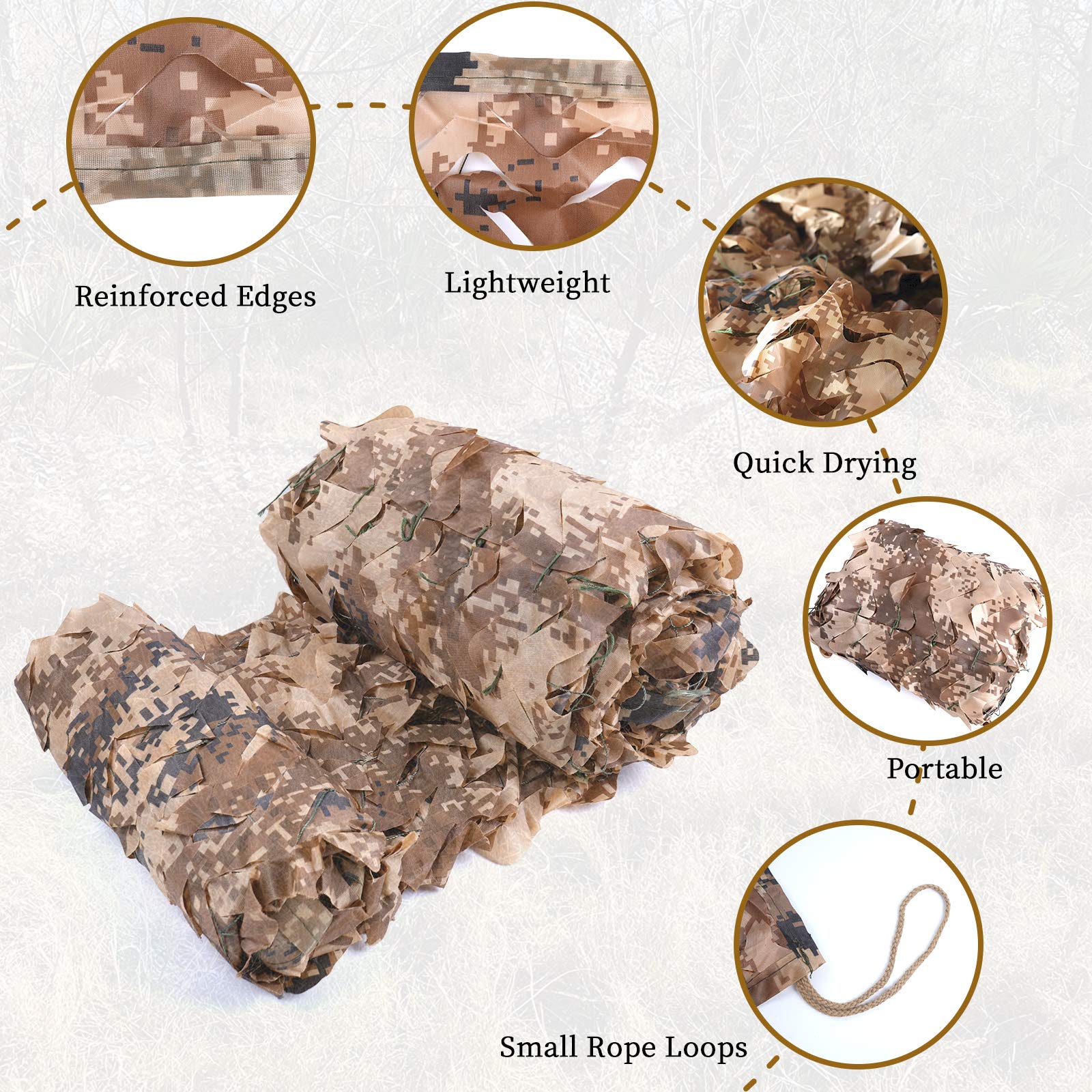 Sposuit desert camo net used for hunting blinds and deer stands.