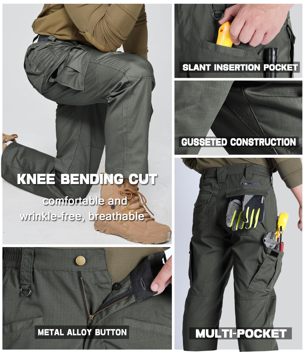 SPOSULEI cargo pants army green worn by model during outdoor wear