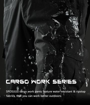 SPOSULEI cargo pants, knee articulation visible for enhanced movement during activity.