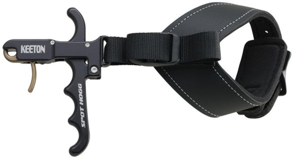 Spot Hogg Keeton release front view highlighting the pivoting grip for stability.