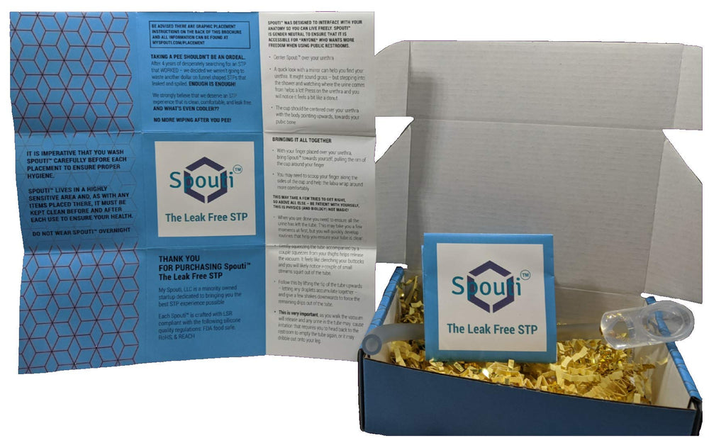 Package contents include Spouti, replacement tube, and brochure.