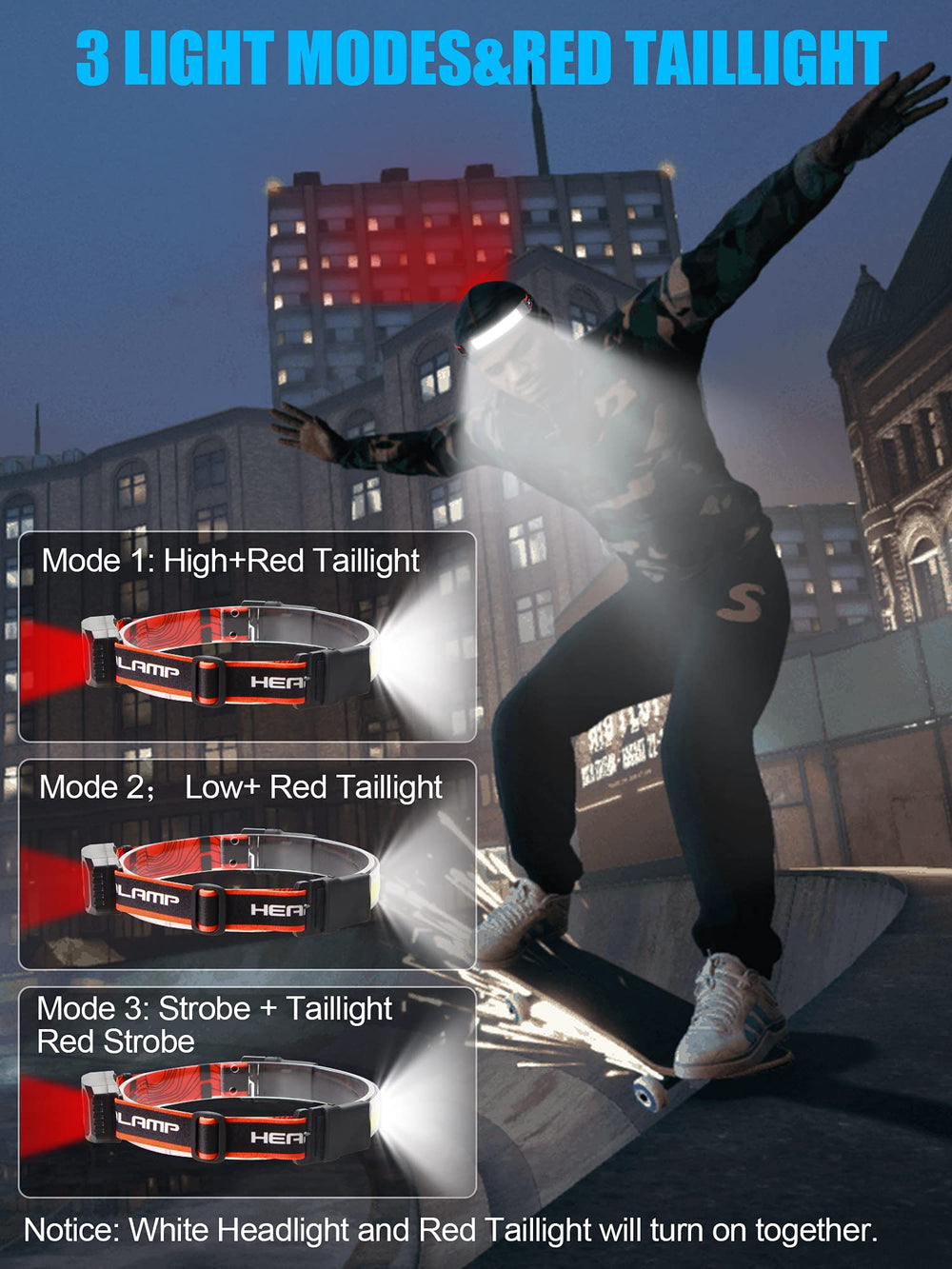 Spriak headlamp red taillight enhances rear visibility for safety