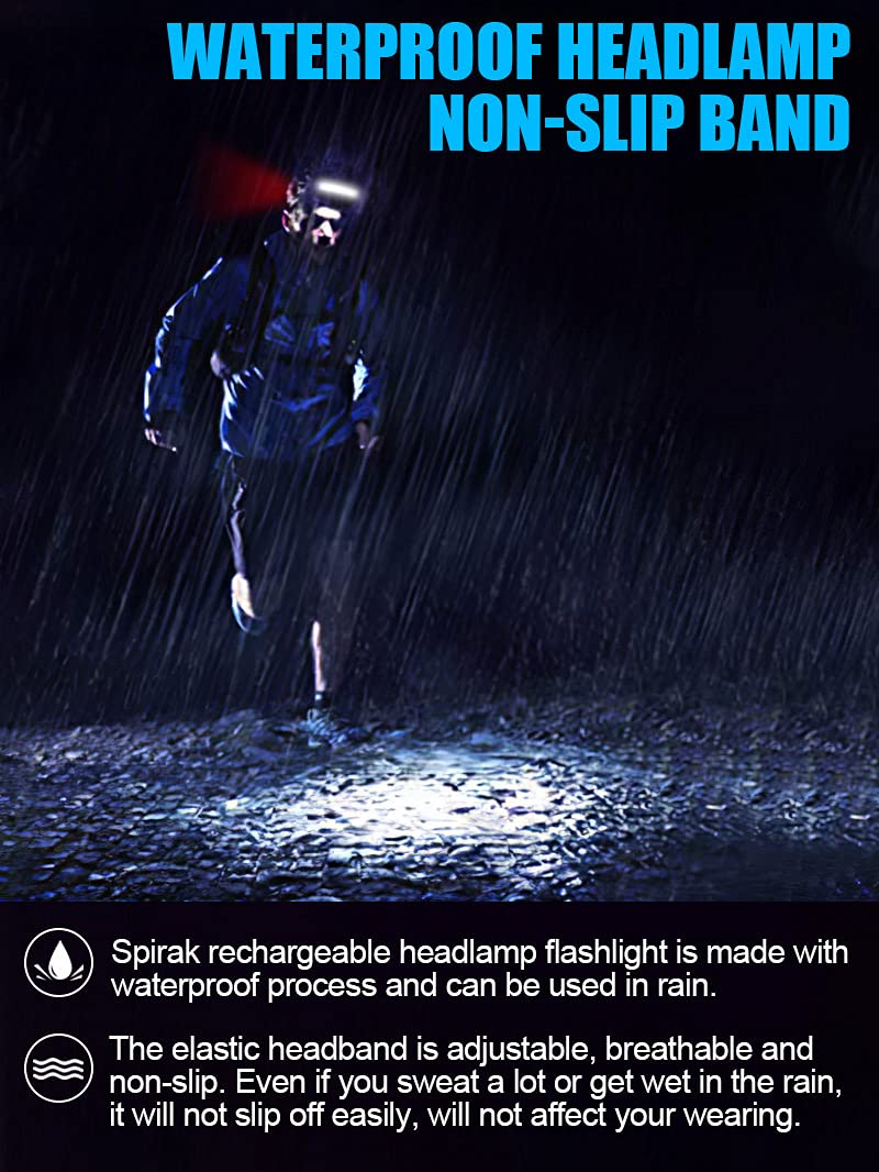 Spriak waterproof headlamp with breathable elastic band for rainy use