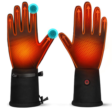 Spring in Fall heated gloves liners worn on hand for warm winter comfort during activities.
