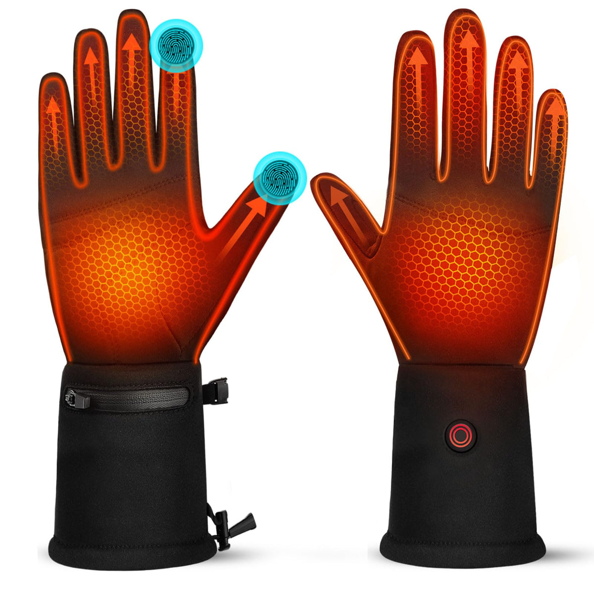 Spring in Fall heated gloves liners worn on hand for warm winter comfort during activities.
