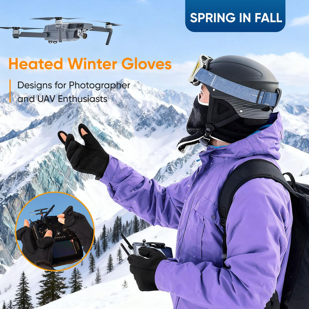 Spring in Fall heated gloves touchscreen-friendly conductive fingertips support device use.