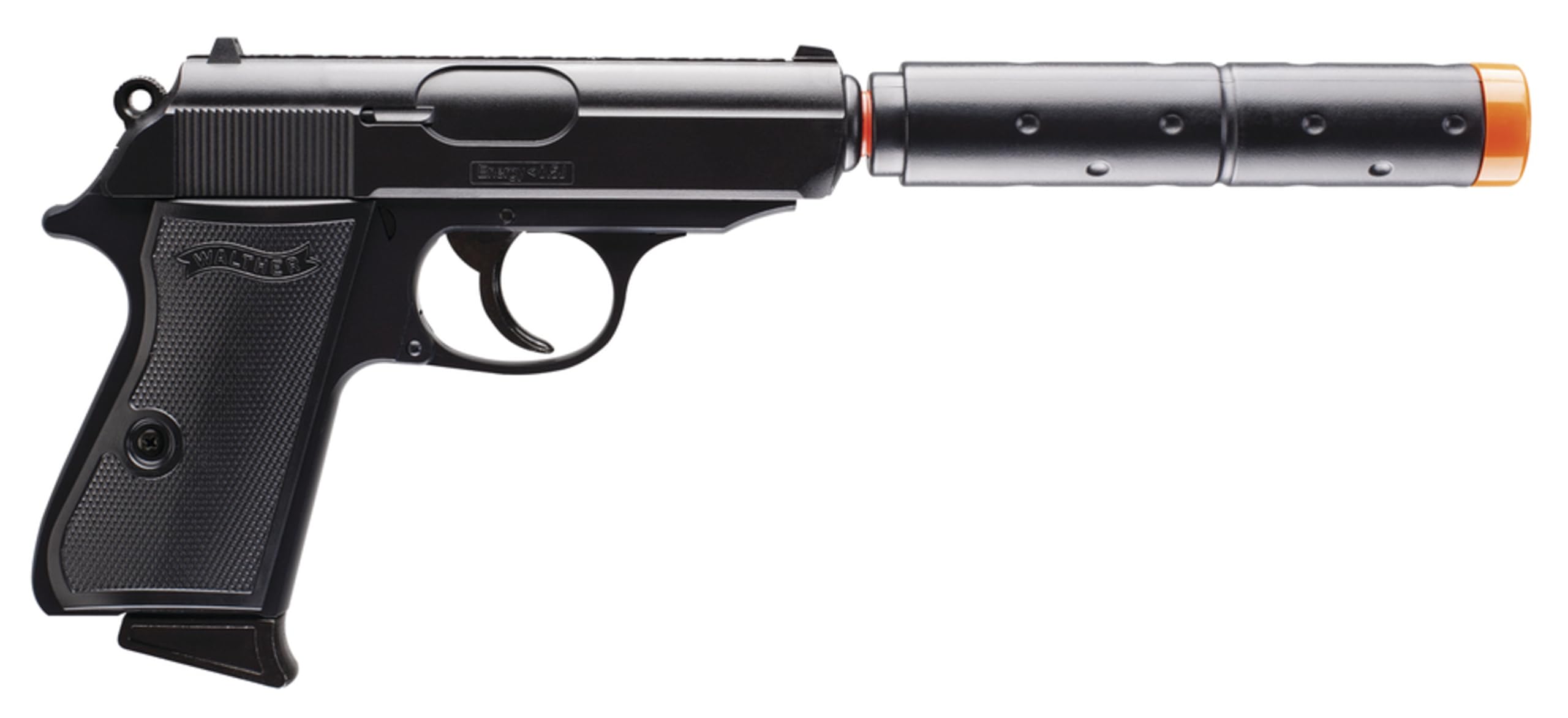 Spring-powered airsoft pistol in black