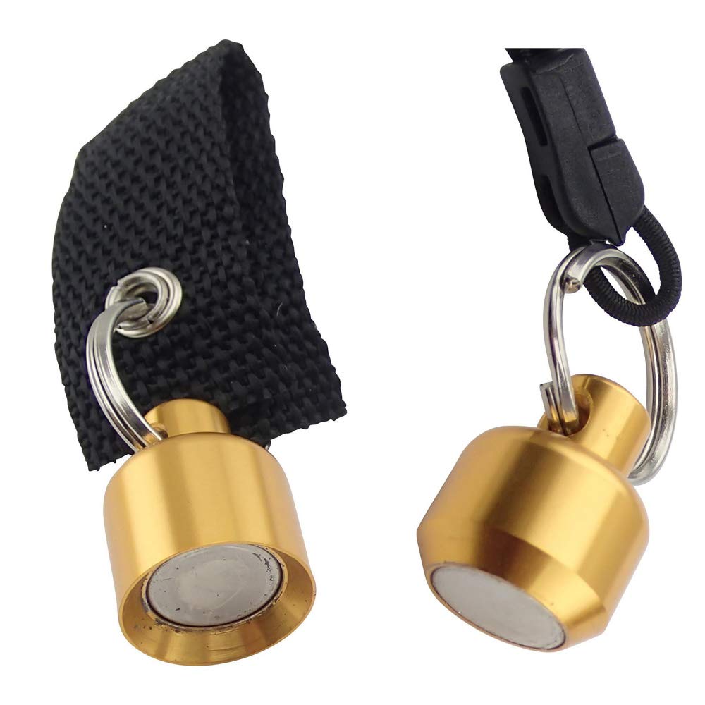 Springbrook Magnetic Landing Trout Aluminum Net Release Holder attached to bow with elastic cord